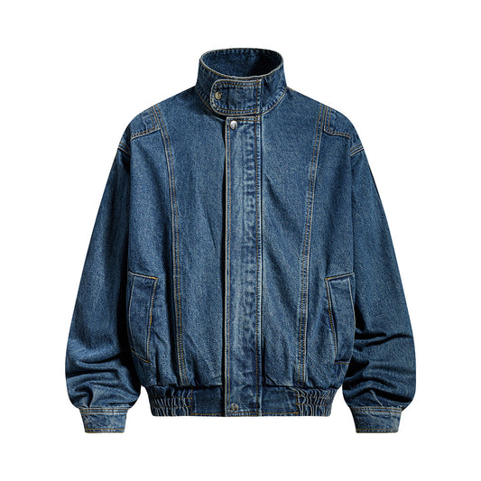 Washed denim stand up collar jacket