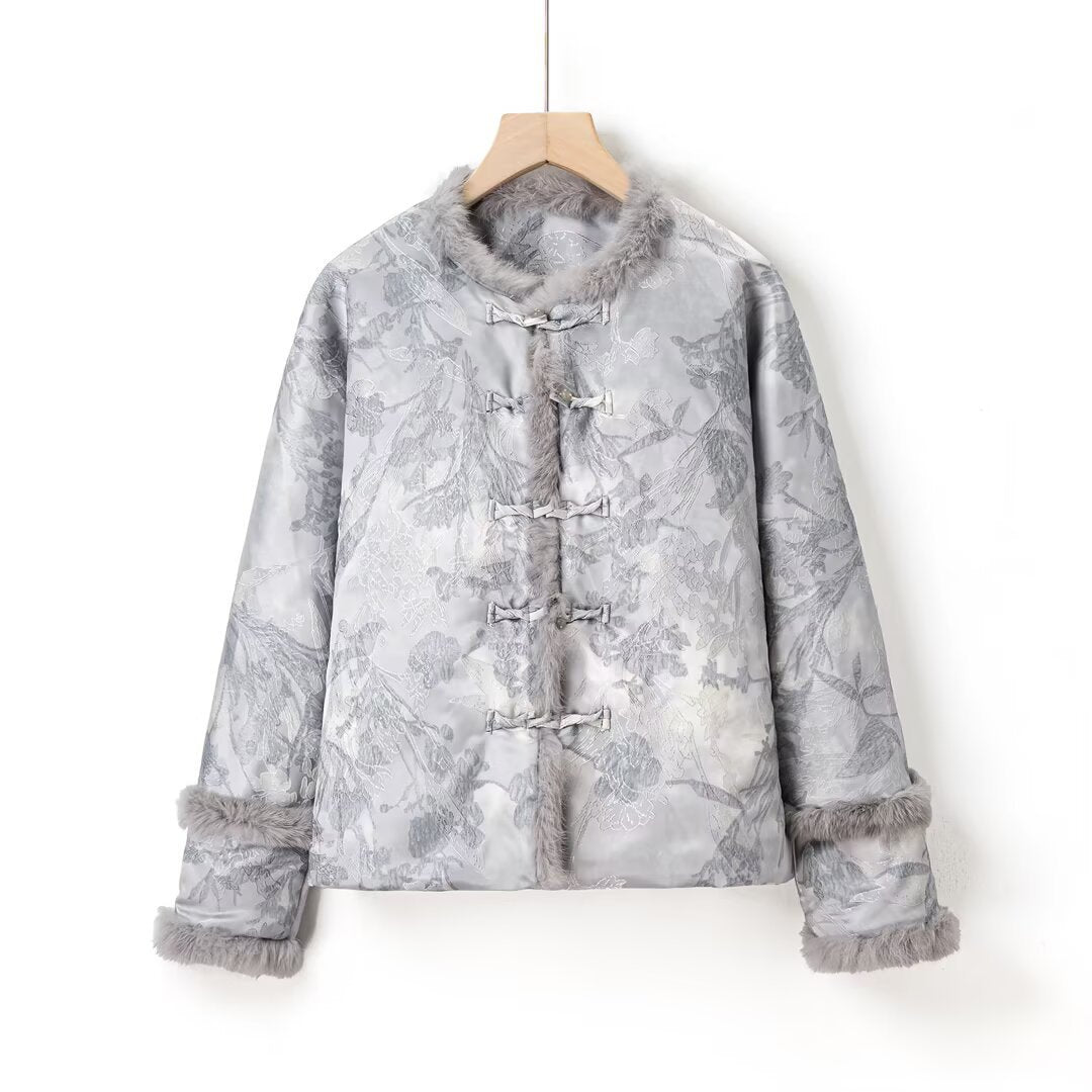 True rabbit fur decoration warm cotton jacket