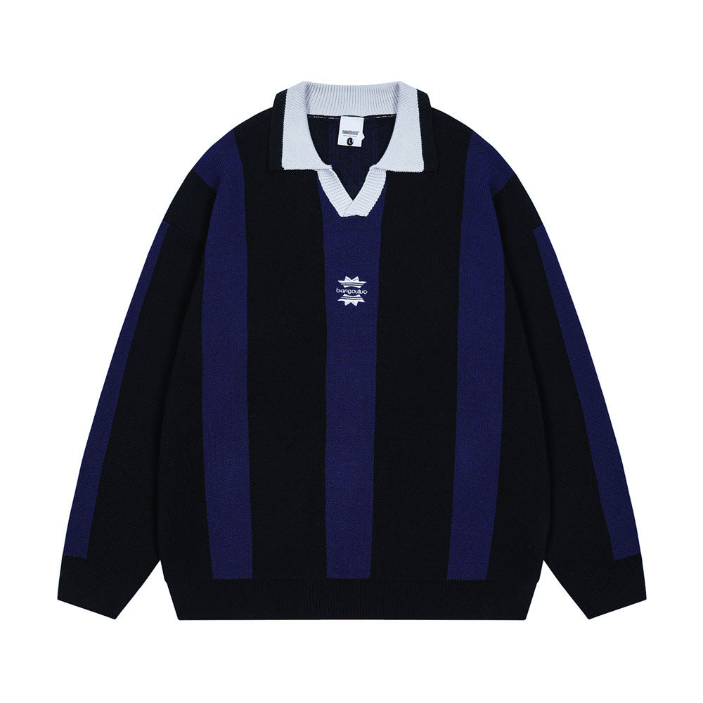 Vertical striped color blocked turtleneck sweater