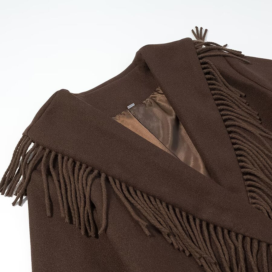 Vintage commuting style elegant tassel woolen coat jacket