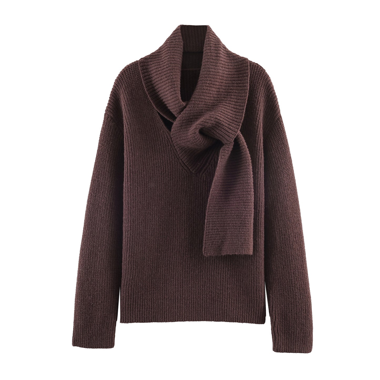 Sweater Casual Loose Ribbed Knit Scarf Neck Long Sleeve Pullover Sweater for Women