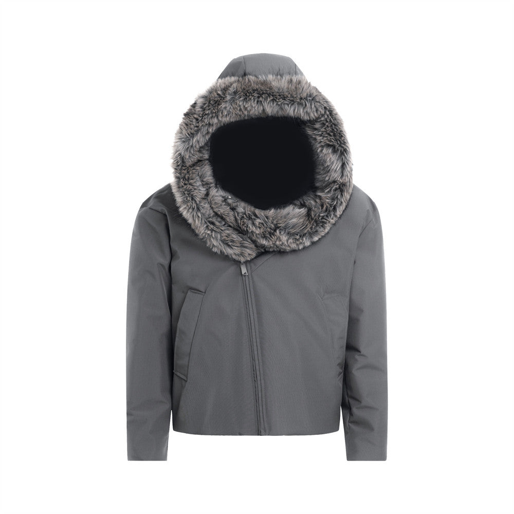 Detachable fur collar hooded cotton jacket