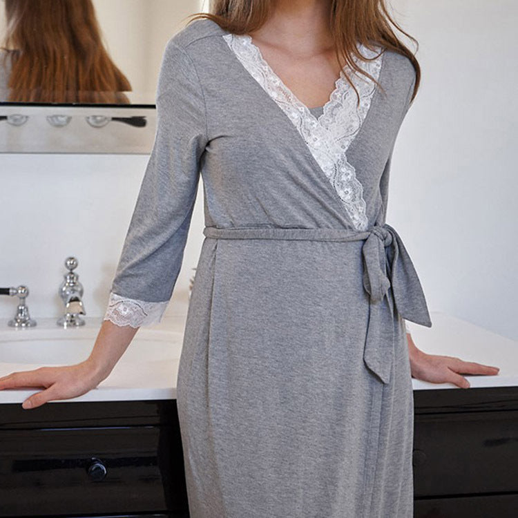 Fashion Ruffled Three-Quarter Sleeve Maternity Dress Robe Nightwear