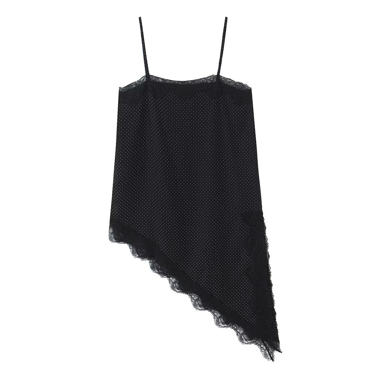 Spicy girl's asymmetrical suspender top with polka dots
