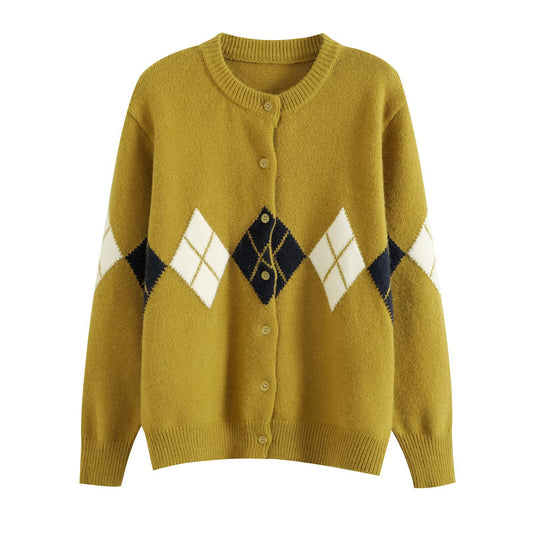Women's Fashionable Casual Versatile Diamond Academic Cardigan