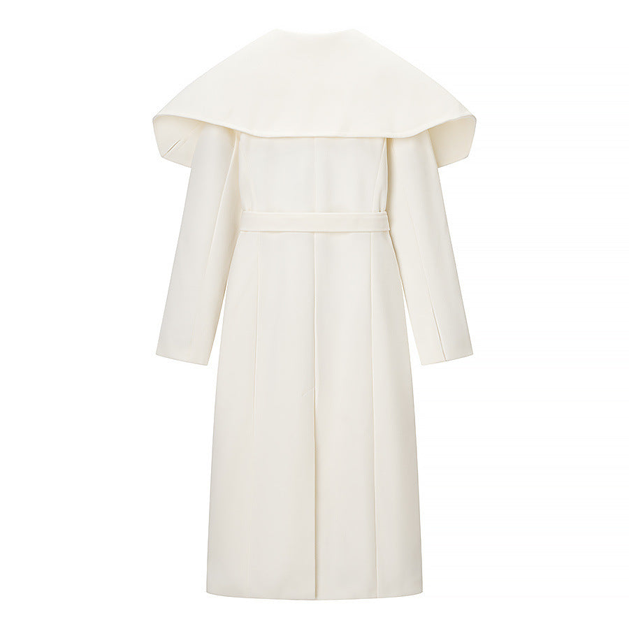 Coat Style New Women's Fashion Casual Versatile White Wool Belted Trench Coat
