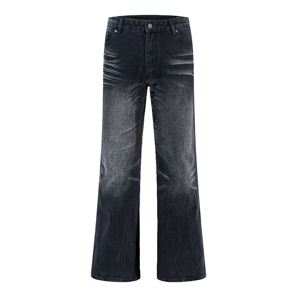 Style Distressed Cat-Whisker Straight Leg Loose Jeans for Men and Women, Clean Fit, Versatile, High-Quality Pants