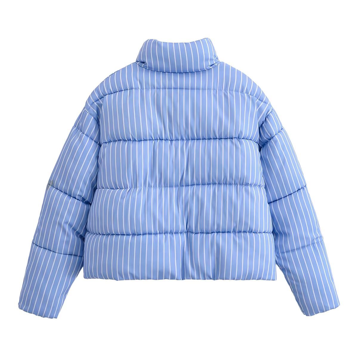 Women's Casual Fashionable Blue and White Stripe Long Sleeve Cotton Coat