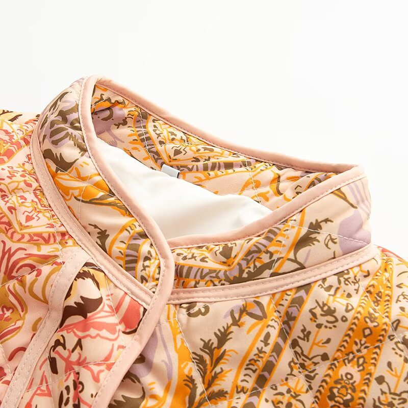 Fashionable and Elegant Versatile Autumn/Winter Stand Collar Printed Cotton Coat Outerwear