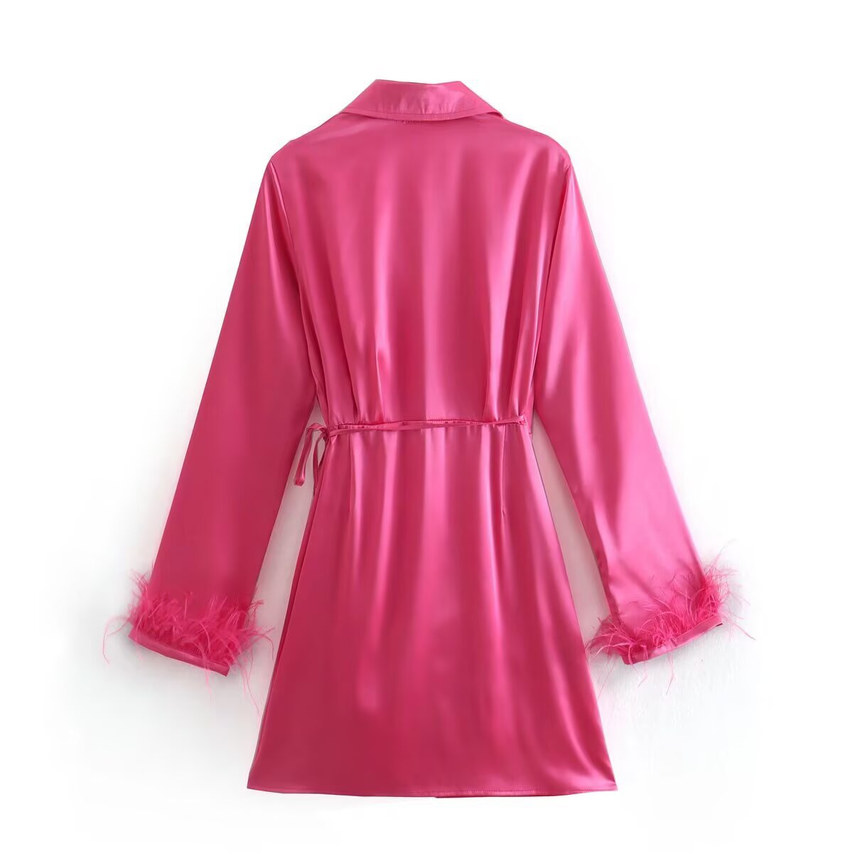 Elegant Feather-Trimmed Shiny PinkStyle for Women