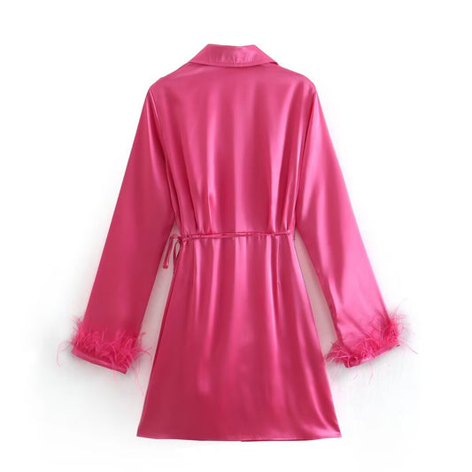 Elegant Feather-Trimmed Shiny PinkStyle for Women
