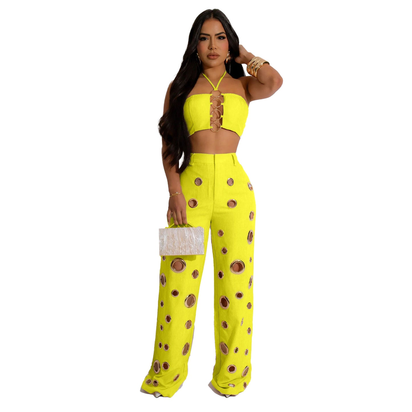 Style Sexy Ripped Fitted Two-Piece Nightclub Outfit