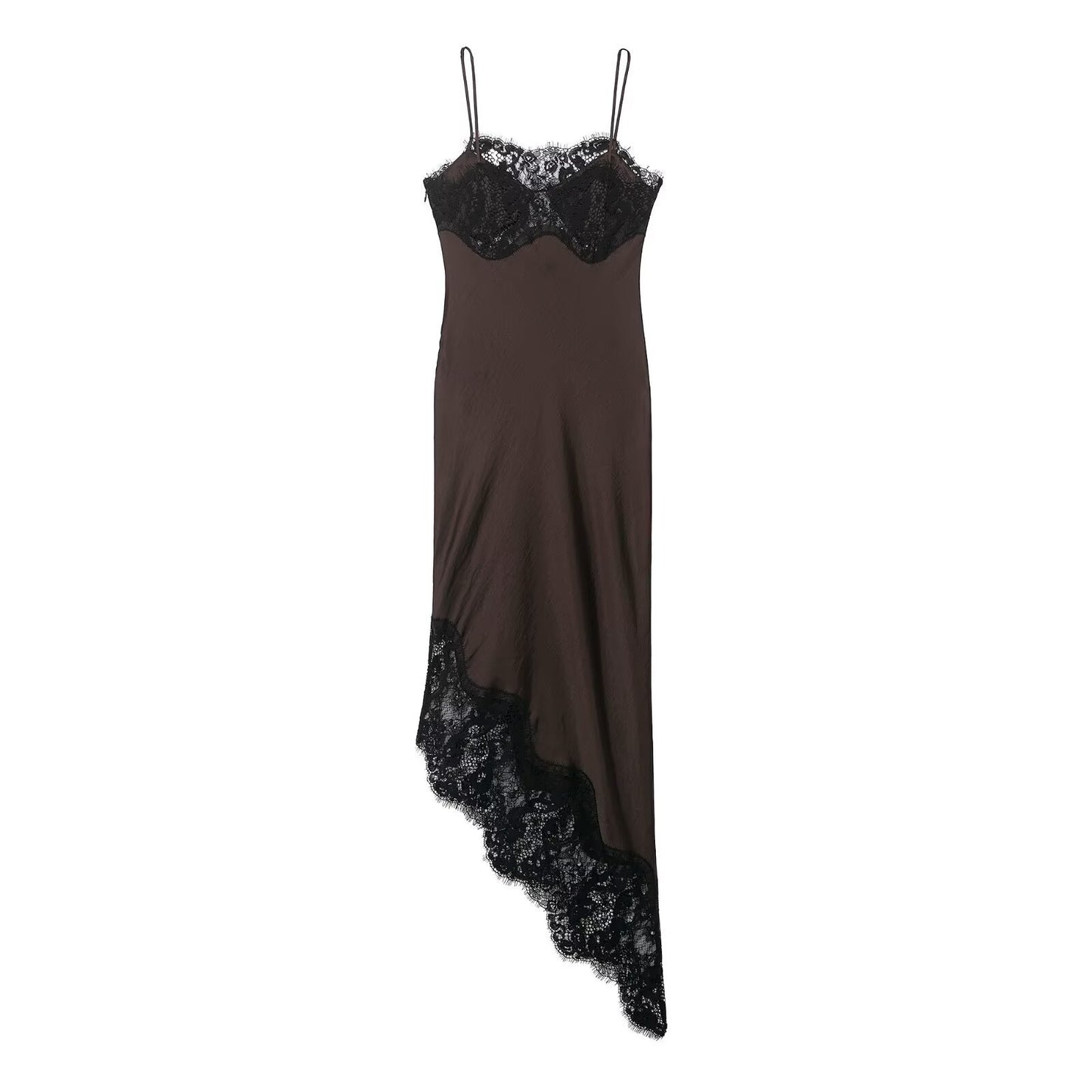 Asymmetric lace satin dress for women's wear