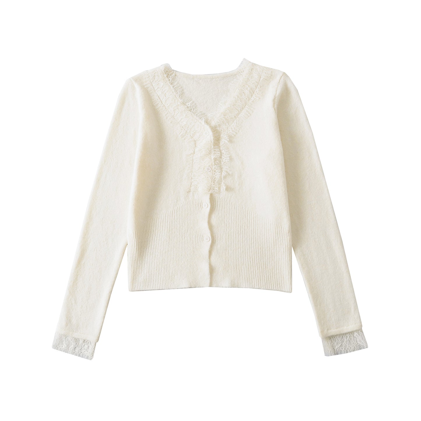 Lace lace patchwork V-neck long sleeved top