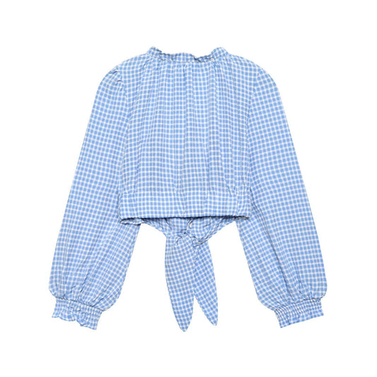 Fashionable  Style Women's Blue Checkered Short Top