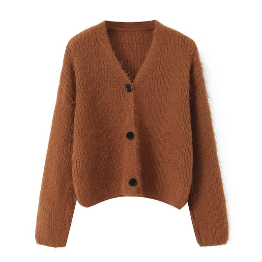 Lazy style high-end mohair cardigan sweater