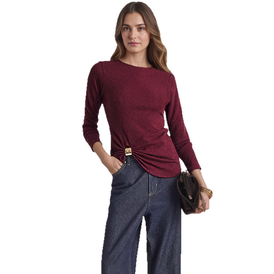 Wrinkled slimming long sleeved top