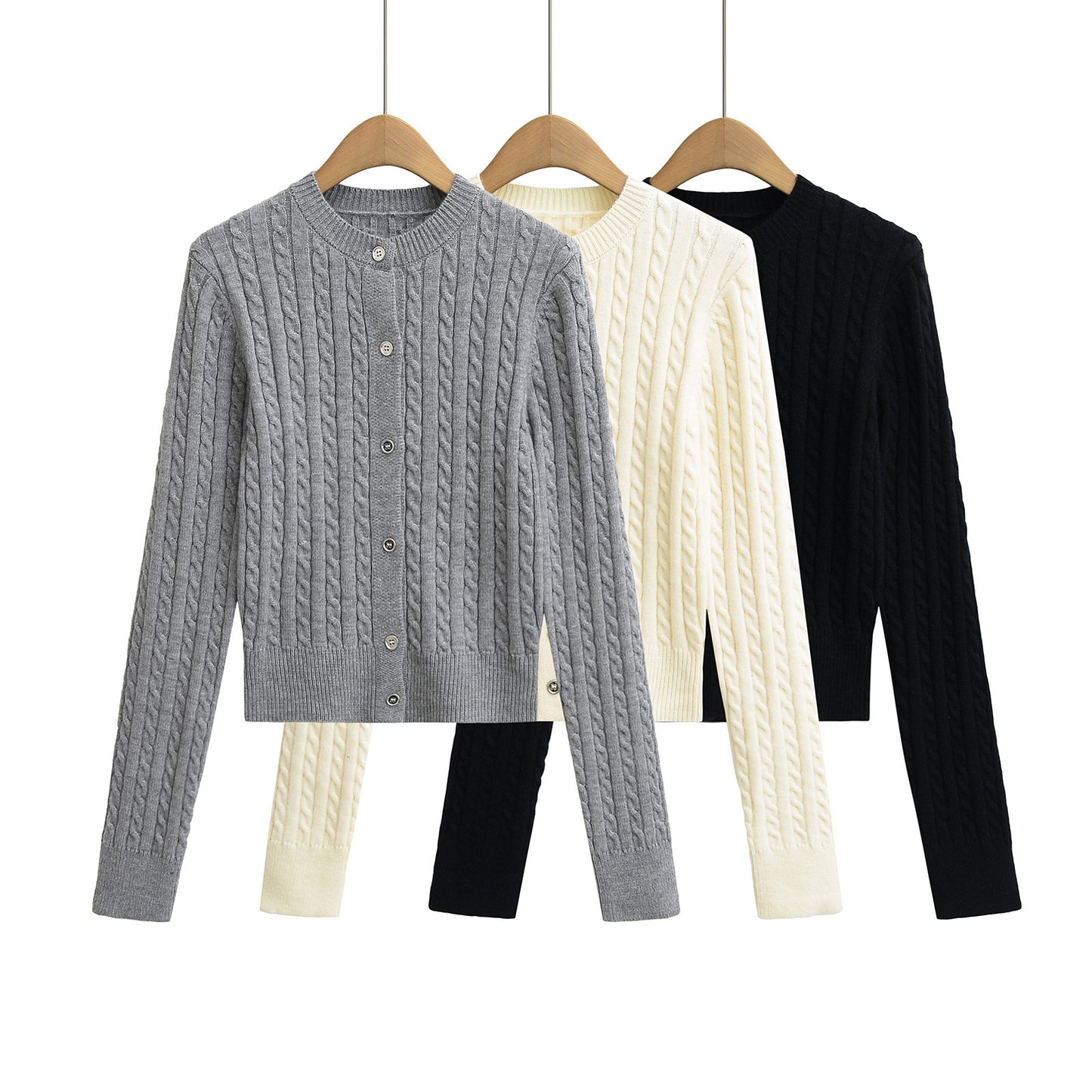 Round neck single breasted cardigan women's sweater