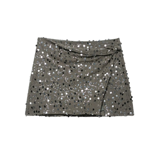 Spicy girl bead embellished double breasted mini skirt