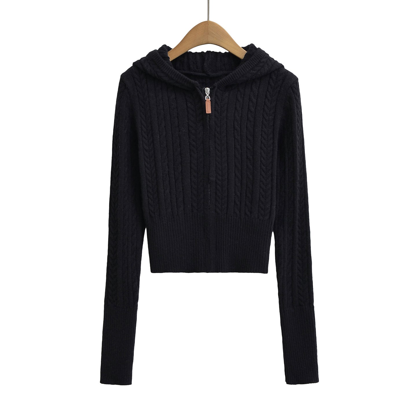 Zipper hooded long sleeved sweater