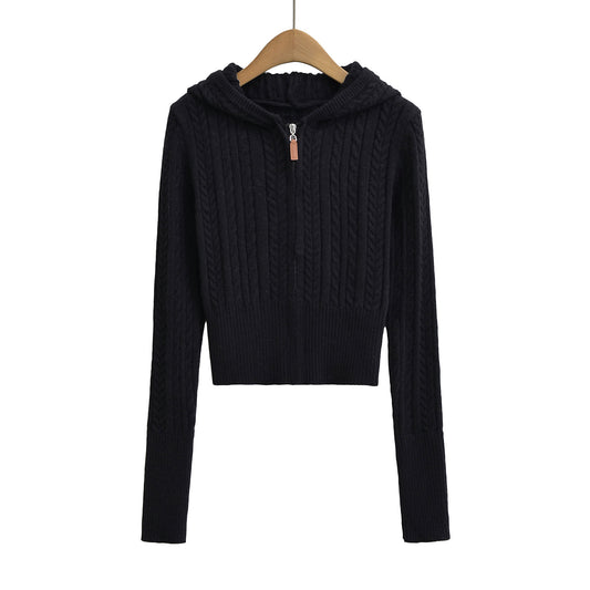 Zipper hooded long sleeved sweater