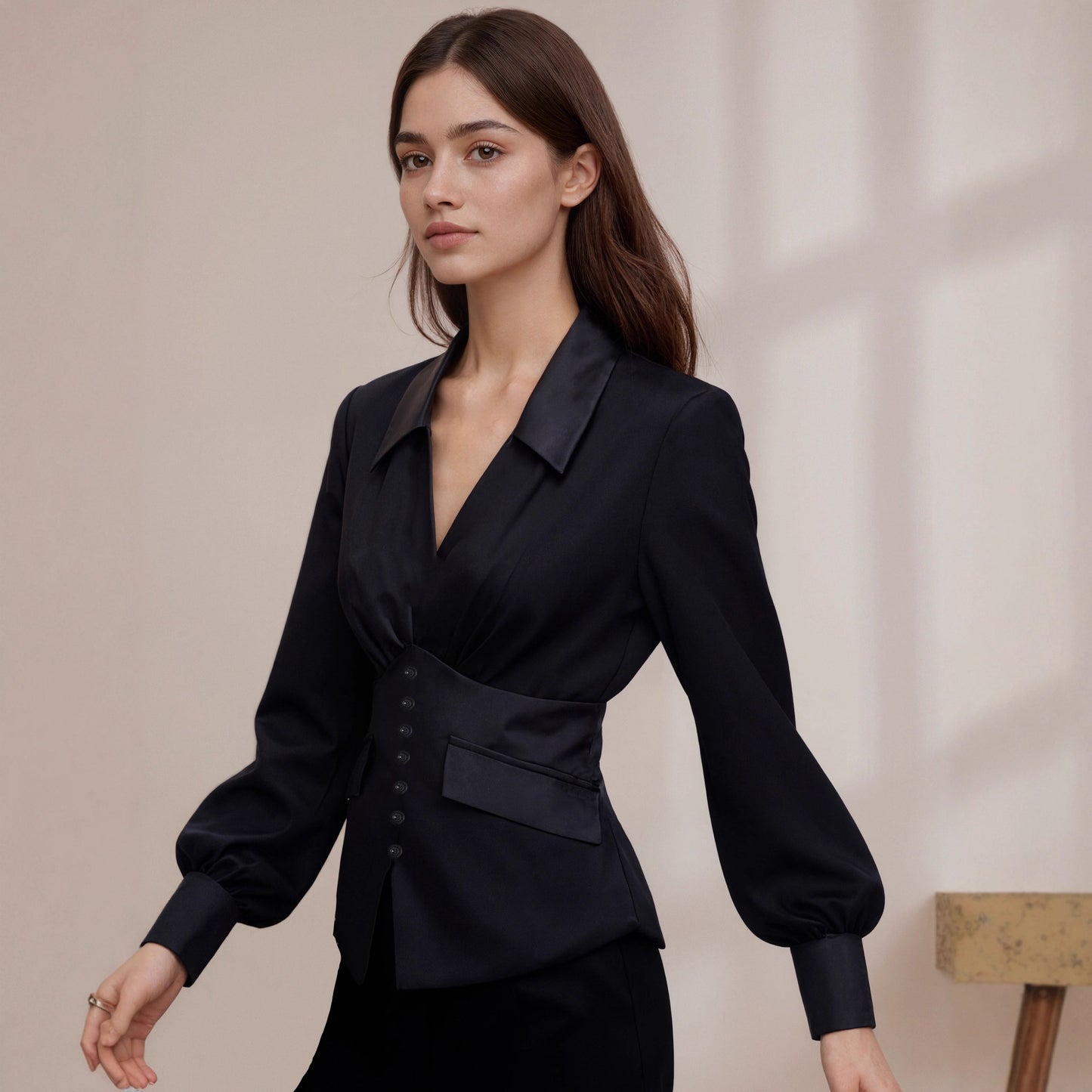 V-neck long sleeved shirt for women