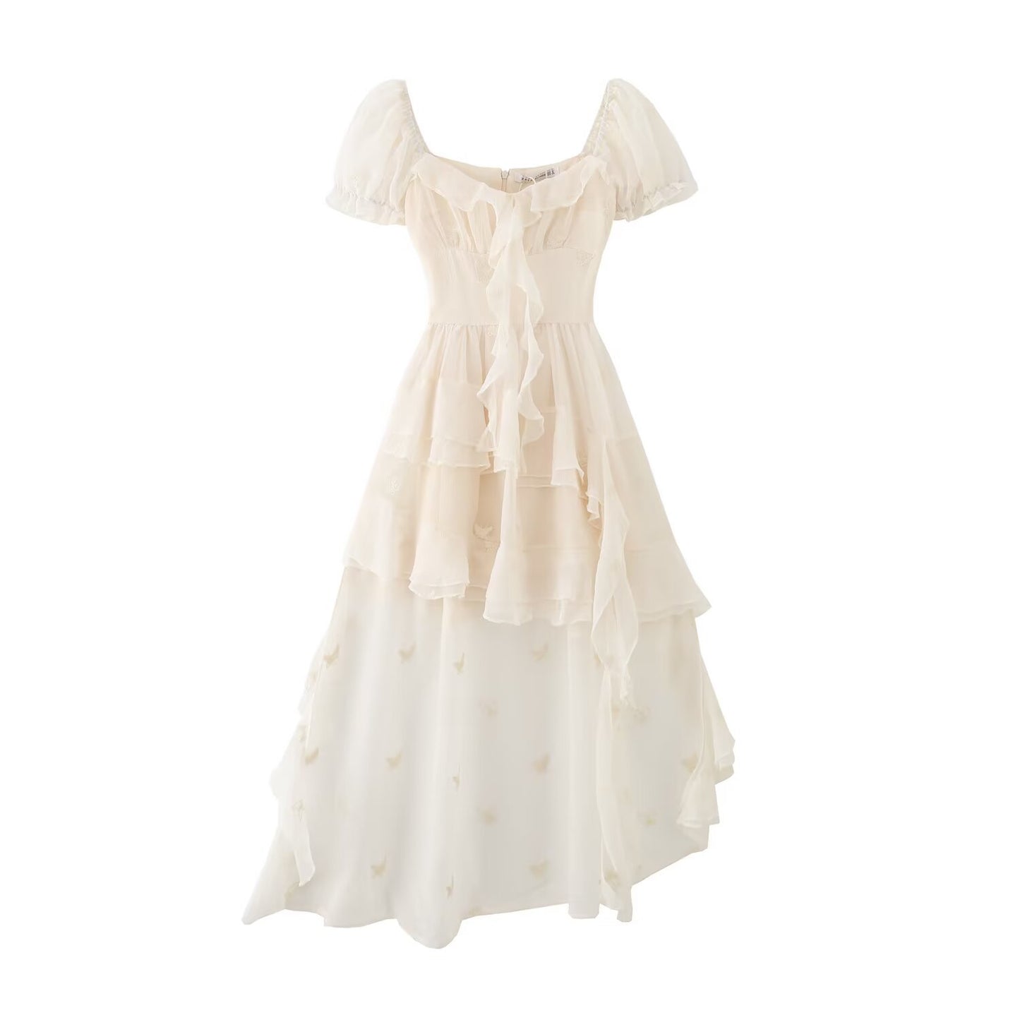 Irregular short sleeved dress with ruffled edges