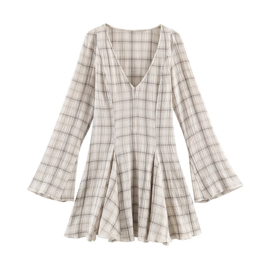 New Women's Fashionable Casual Plaid Mini Dress