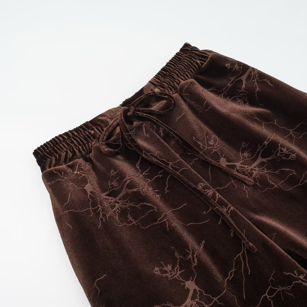 Women's Spring New Arrival National Trend Casual Fleece Velvet Embroidered Straight Leg Pants
