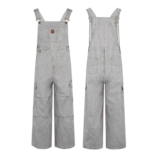 Relaxed Vintage Distressed Cargo Jeans Women's Youthful Versatile Overalls Pants