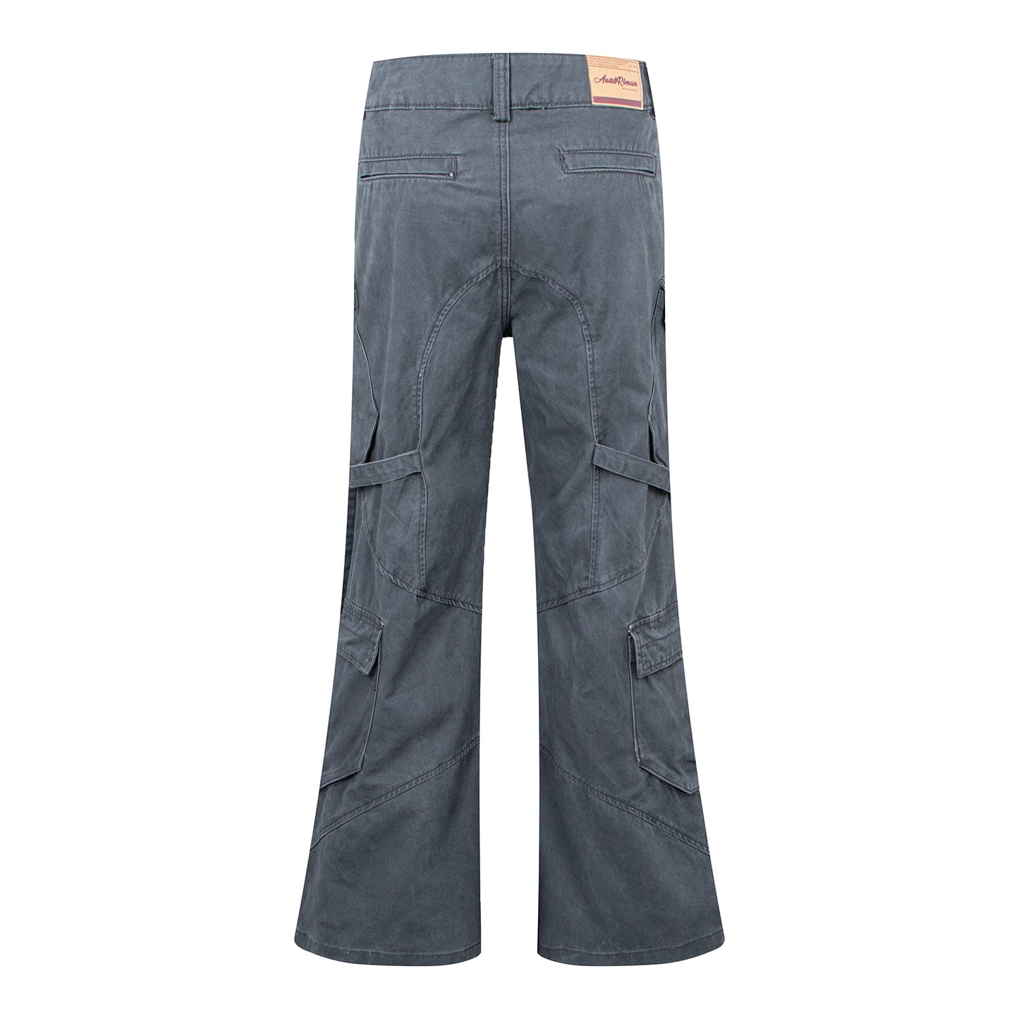 Style High-End Belted Large Pocket Cargo Flared Trousers for Men, Vintage Streetwear Loose Straight Casual Long Pants