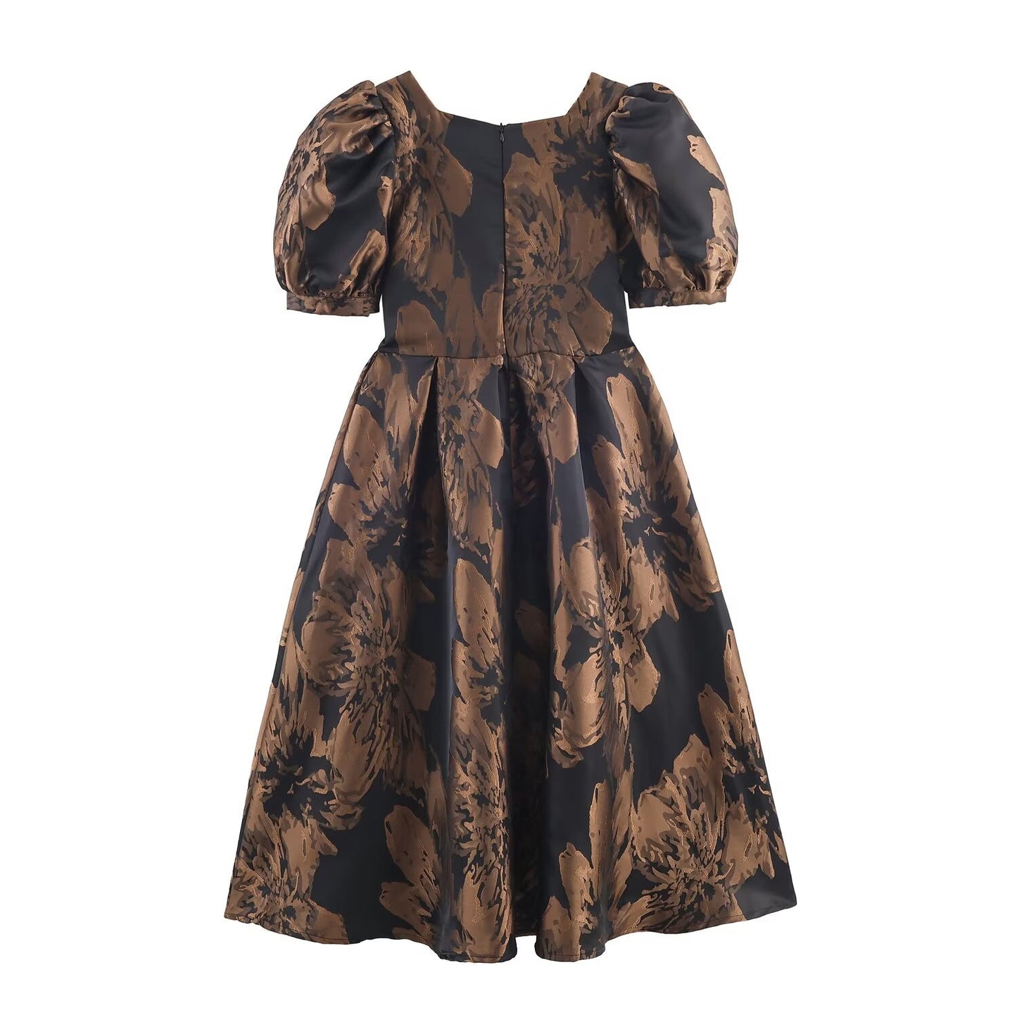 Chic Vintage Style High-Waisted Woven Jacquard Flared Long Dress for Women