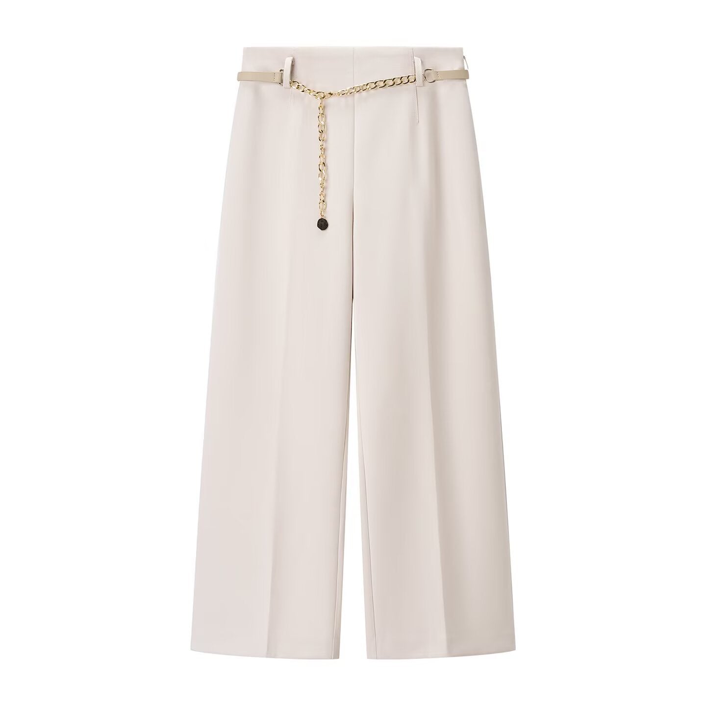 Double-Breasted Long Sleeve Notch Lapel Short Cut Suit Jacket with Chain Belt and Ankle Pants