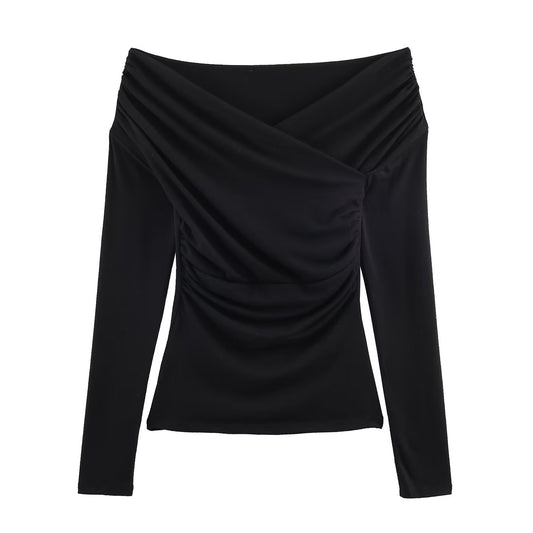Double pleated collar pleated top for women's clothing