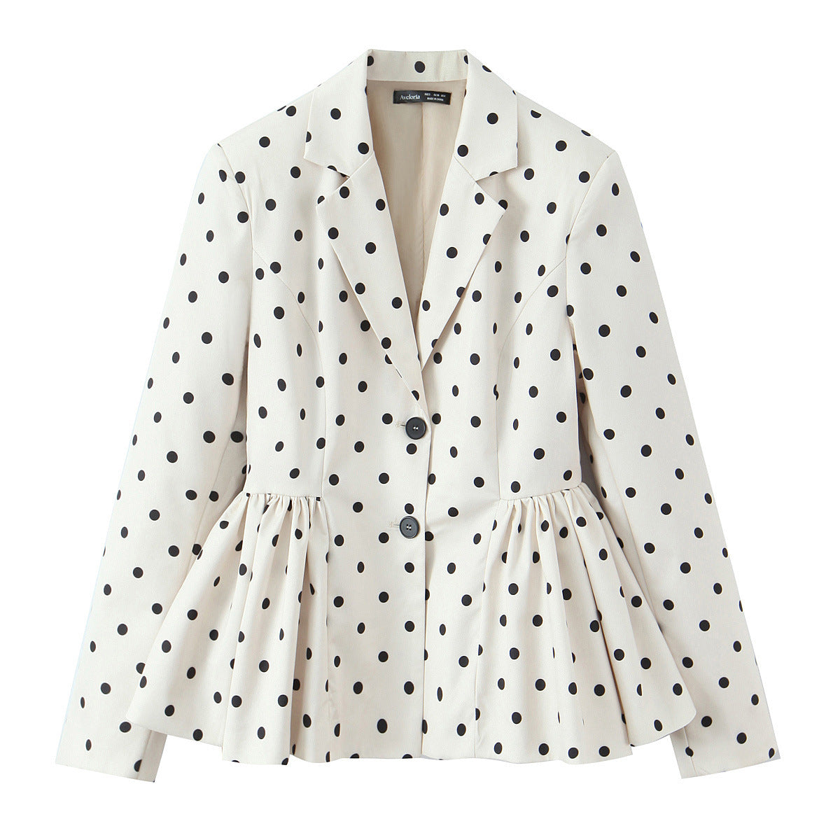 Elegant fluffy flower bud hem polka dot suit jacket