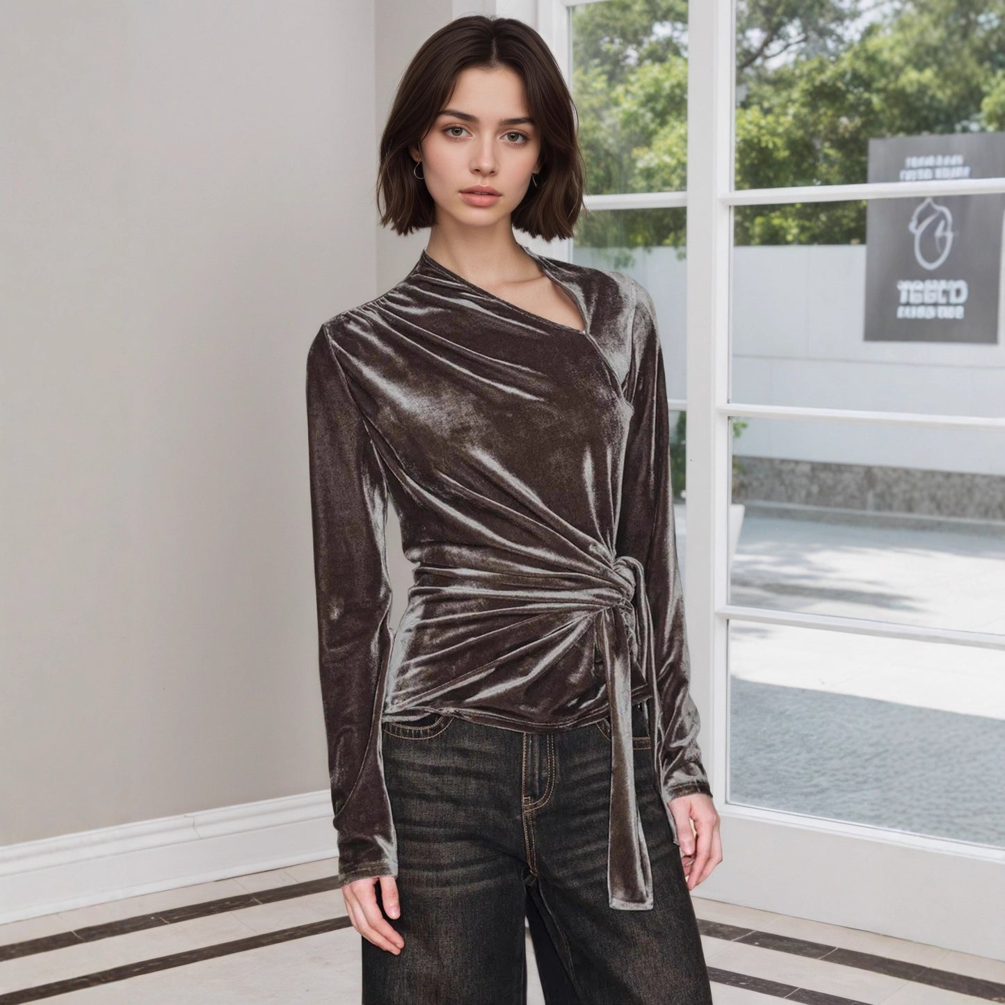 Women's twisted lace up slim fit top
