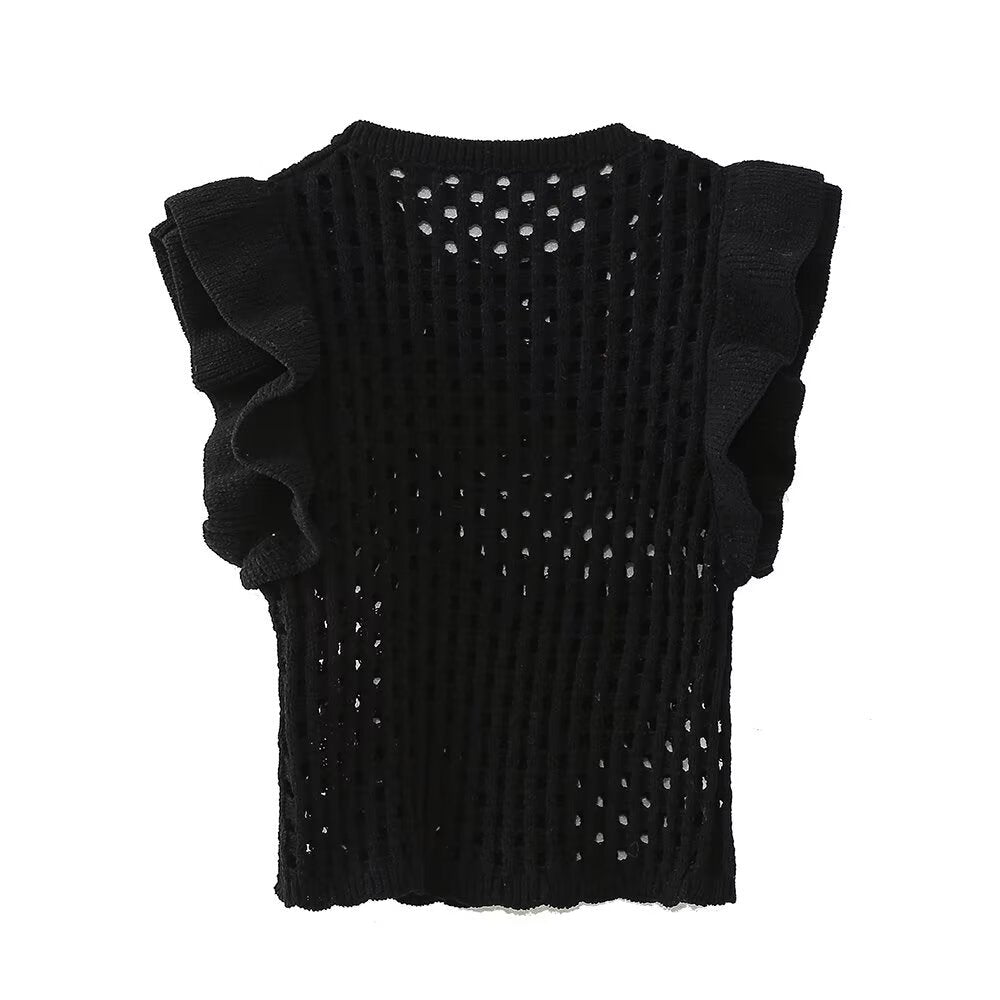 Style Layered Chiffon Decorated Sleeveless Bodycon Vest Women's Top