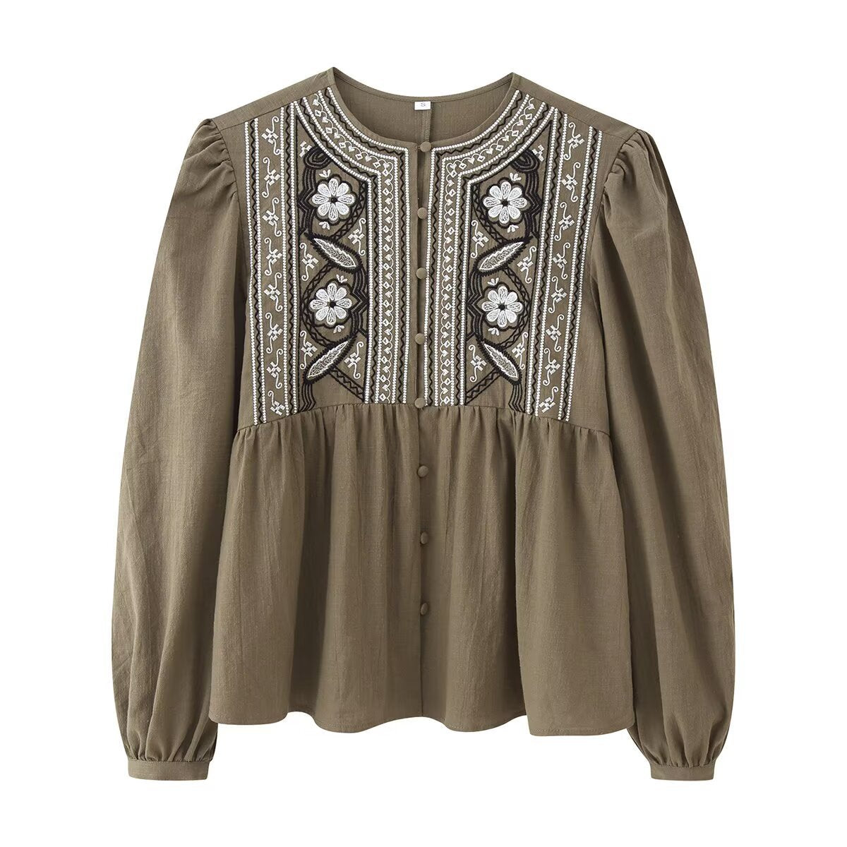 Style Embroidered Long Sleeve Chest Embroidery Shirt