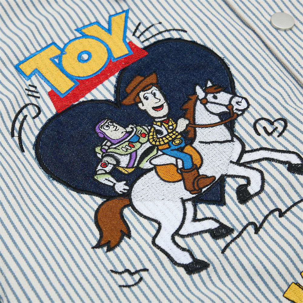 Cartoon embroidery vertical stripe contrasting lapel jacket