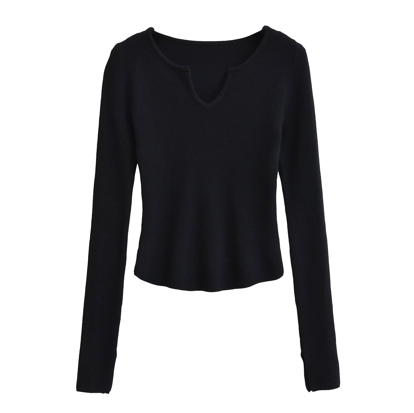 Stand collar opening slim fit long sleeved top