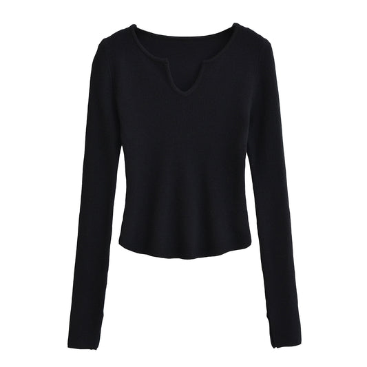 Stand collar opening slim fit long sleeved top