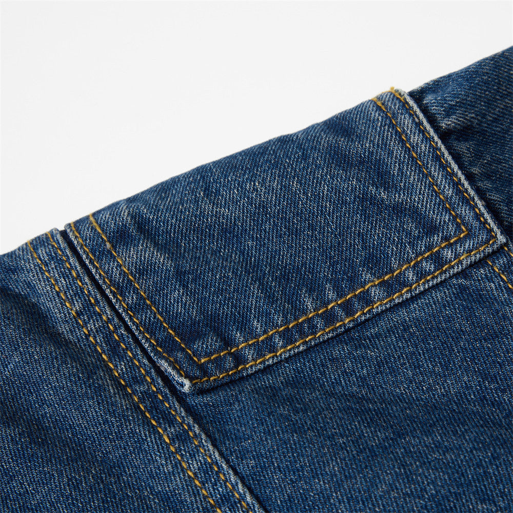 Washed denim stand up collar jacket