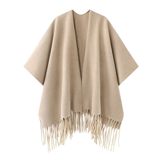 Tassel trimmed casual loose shawl jacket