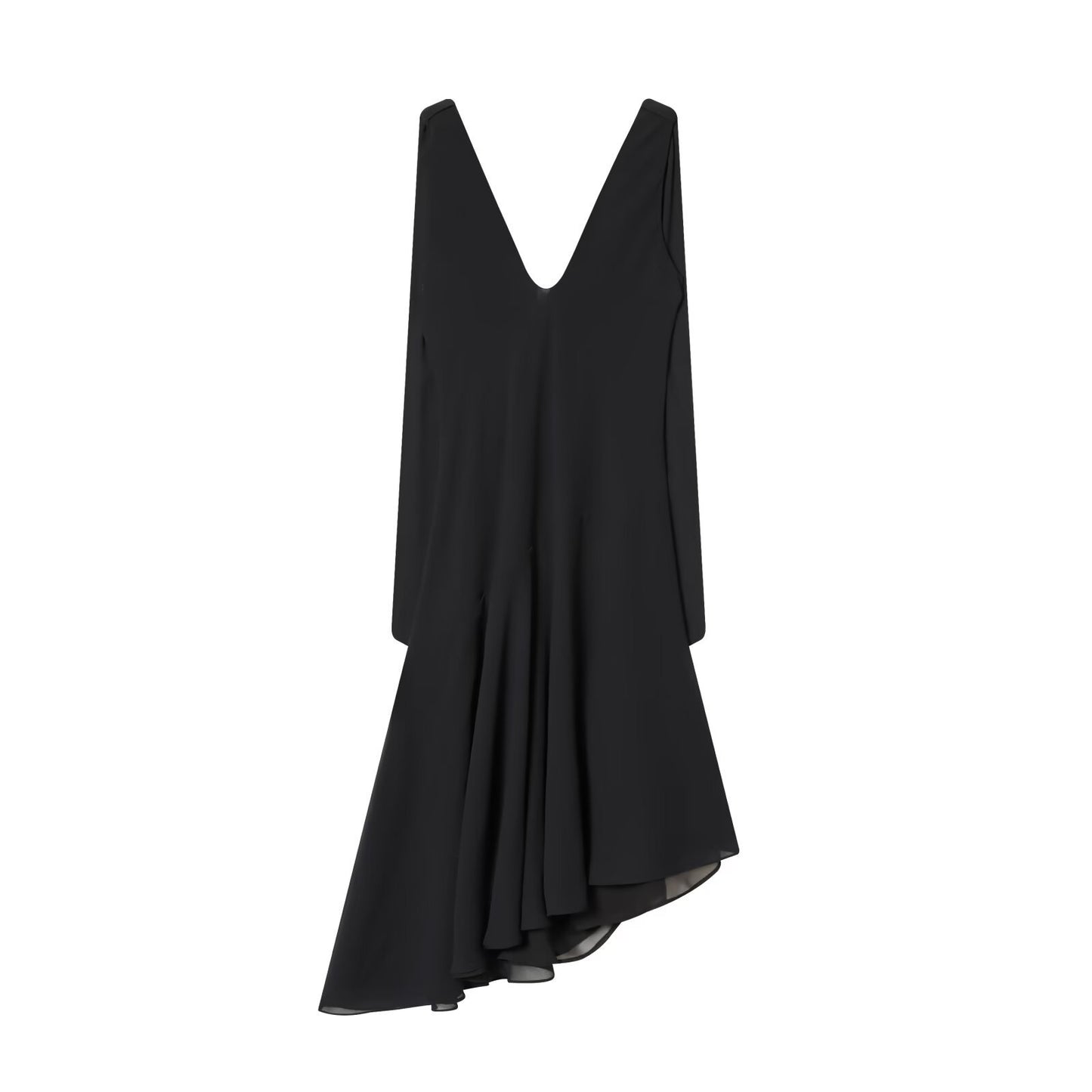 Style Asymmetric Ruffled Neckline Sleeveless A-Line Dress