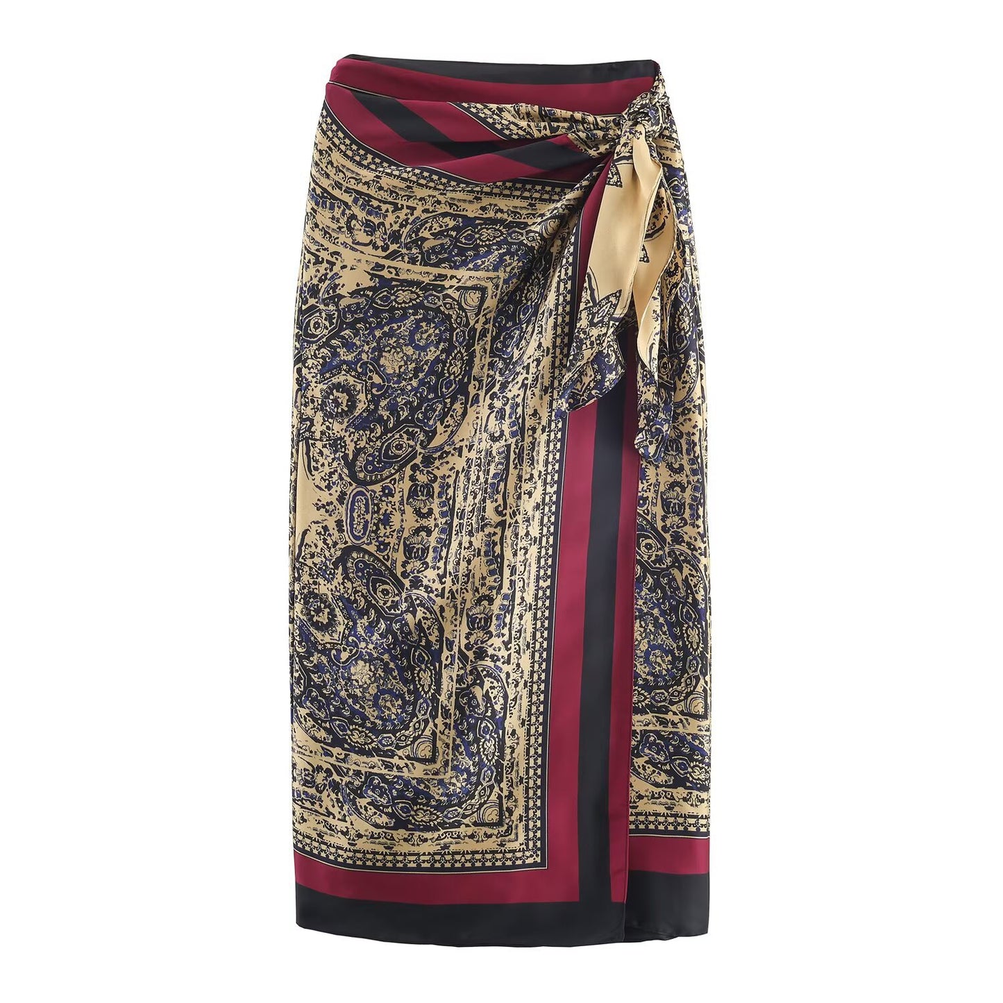 Style Paisley Pattern Sleeveless Wrap A-Line Dress