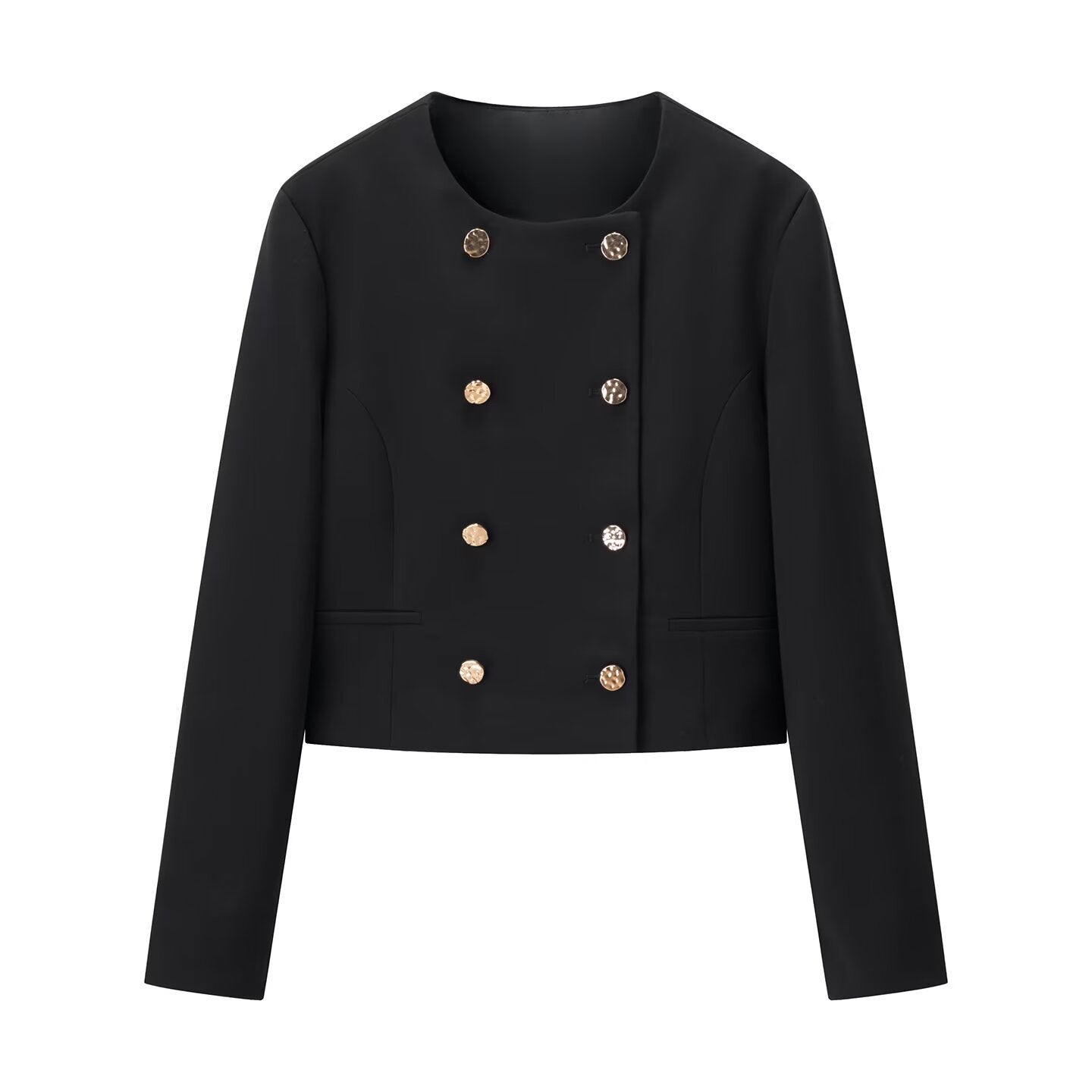 Double-Breasted Long Sleeve Notch Lapel Short Cut Suit Jacket with Chain Belt and Ankle Pants