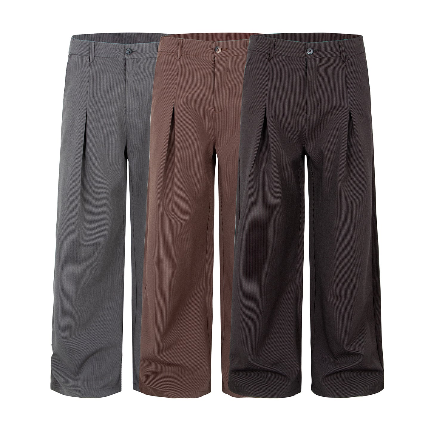 Flowing Lightweight Trousers with Pleated Design, Striped Fabric, Straight Fit Casual Pants