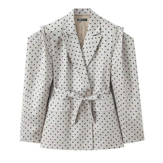 Irregular sleeved suit jacket with polka dots