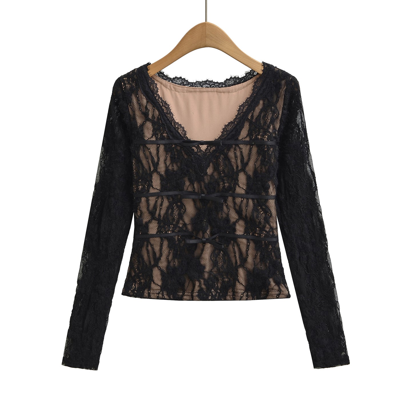 Hollow lace V-neck women's inner T-shirt