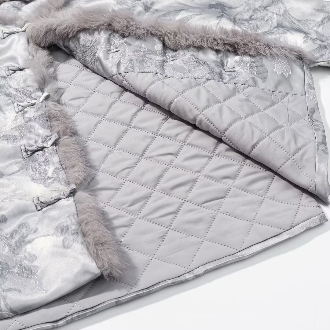 True rabbit fur decoration warm cotton jacket
